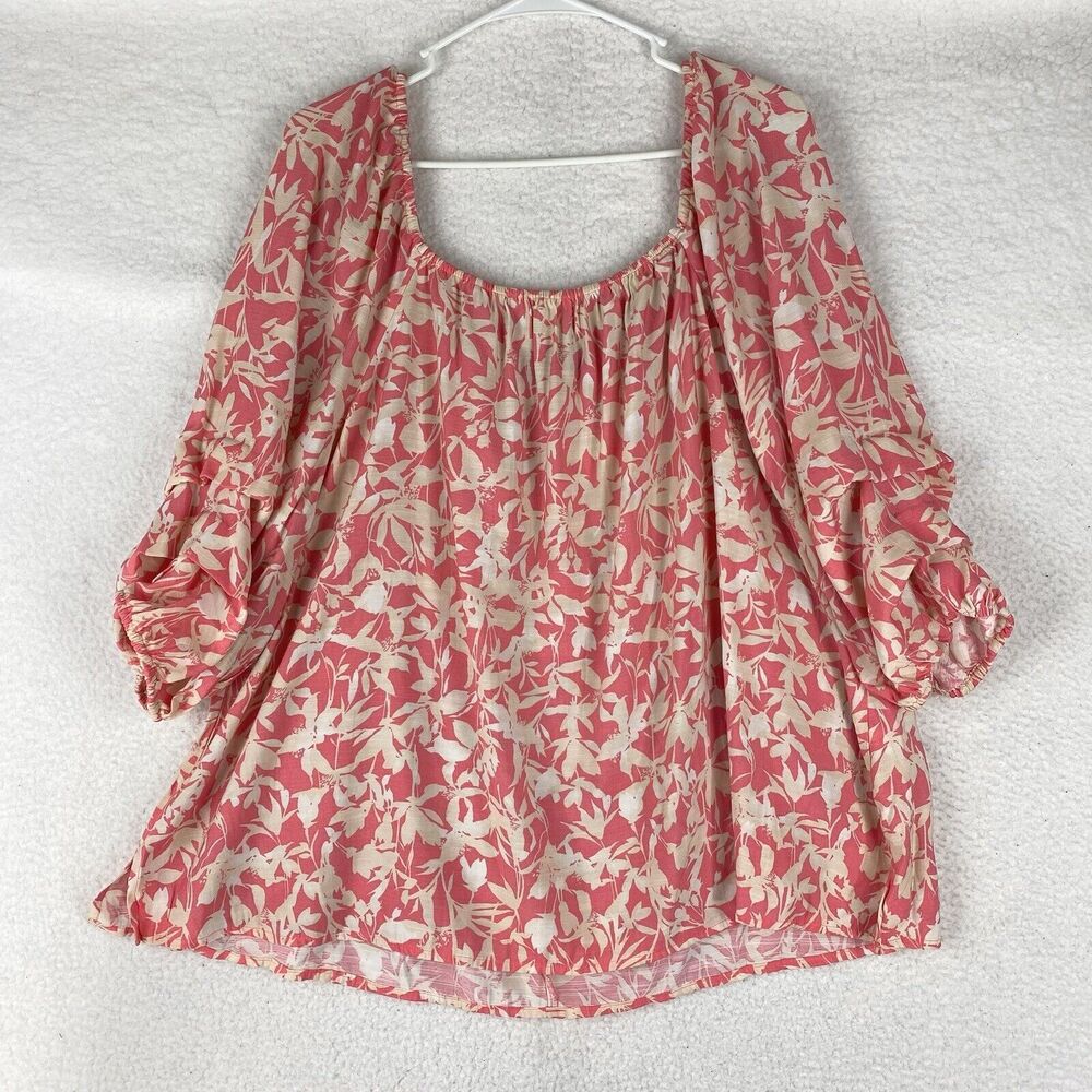 Lane Bryant Shirt Womens Size 20 Pink Flowy Short Sleeve Top Floral Off Shoulder